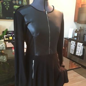 Pleather paneled dress with zipper detailing